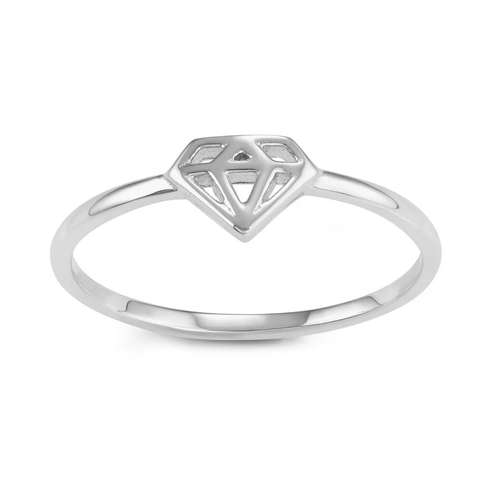 Classic Women's Silver Tone Diamond Shaped Ring - W-1605