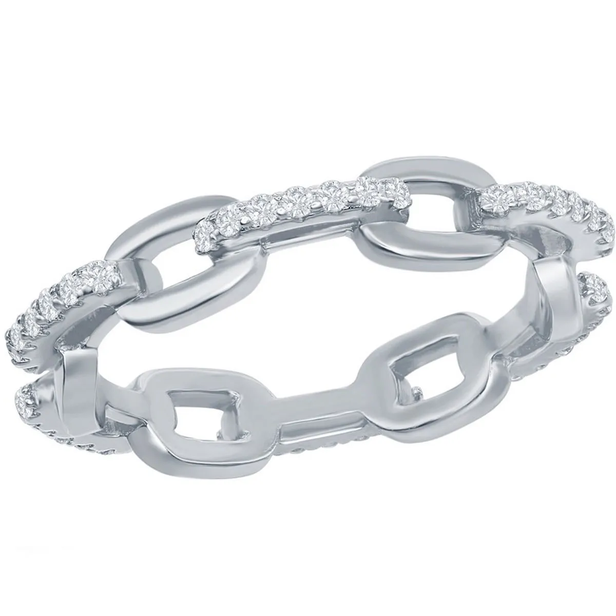 Classic Women's Silver White CZ Paperclip Ring - W-2664