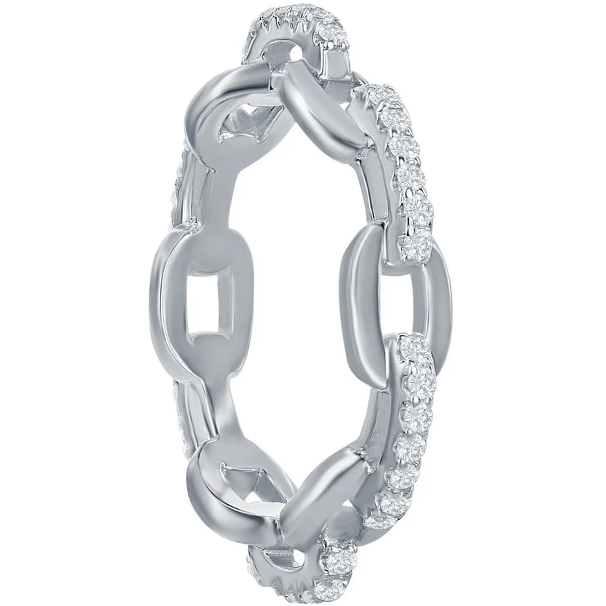 Classic Women's Silver White CZ Paperclip Ring - W-2664