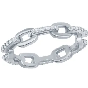 Classic Women's Silver White CZ Paperclip Ring - W-2664