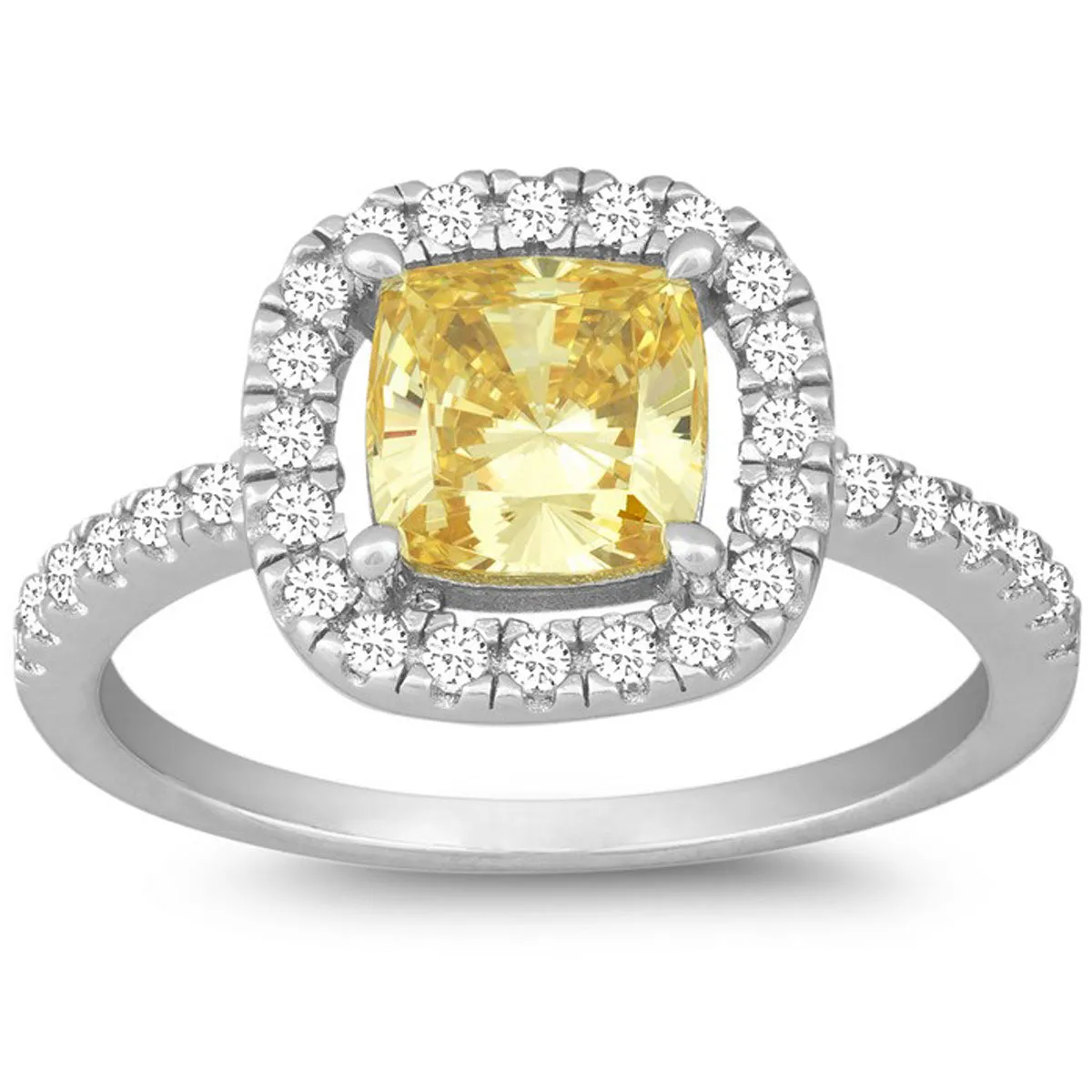 Classic Women's Square Canary and White CZ Ring - W-9905