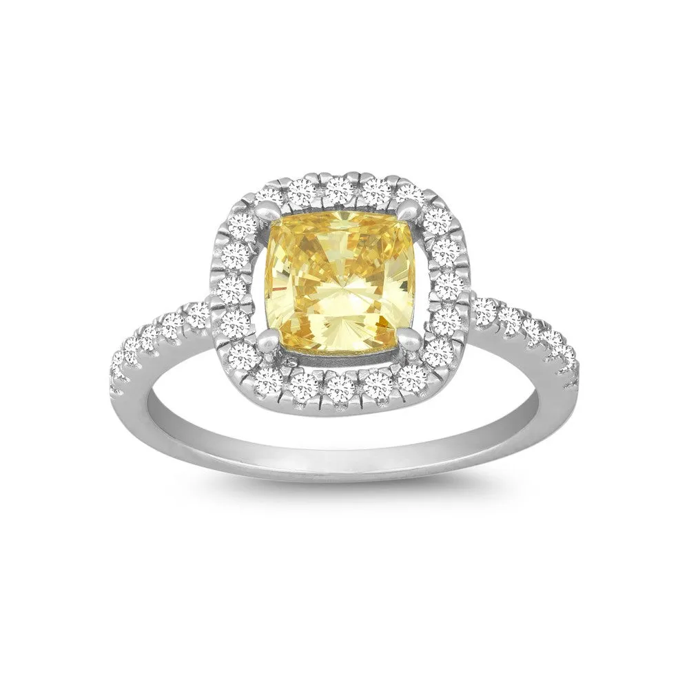 Classic Women's Square Canary and White CZ Ring - W-9905
