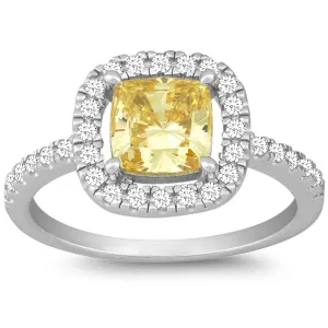 Classic Women's Square Canary and White CZ Ring - W-9905