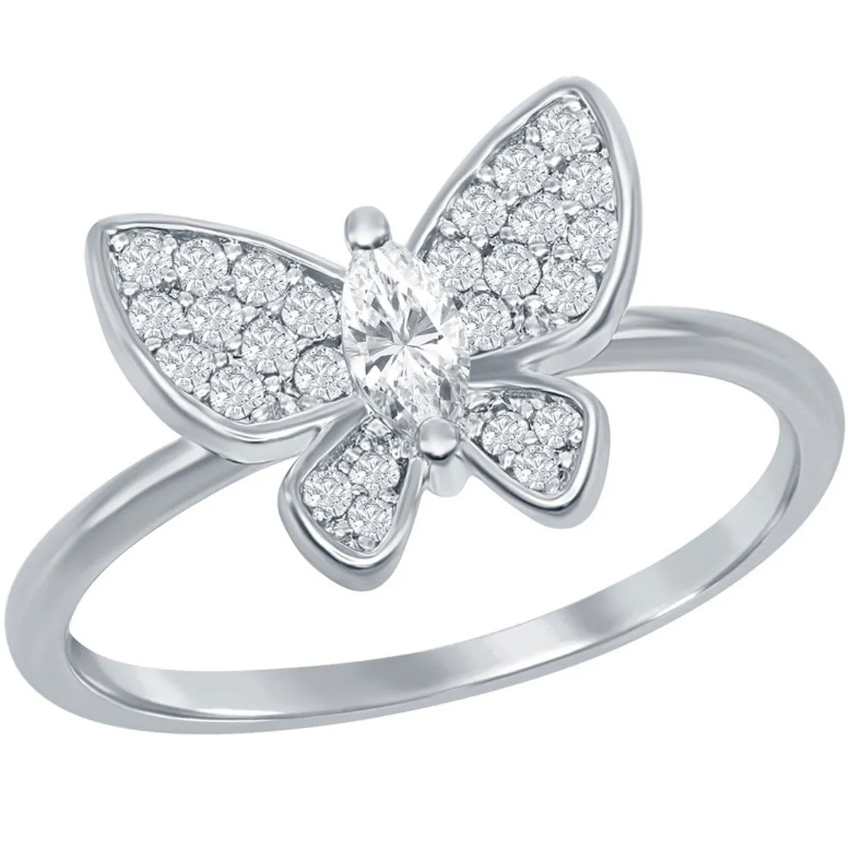 Classic Women's Sterling Silver CZ Butterfly Ring - W-2587