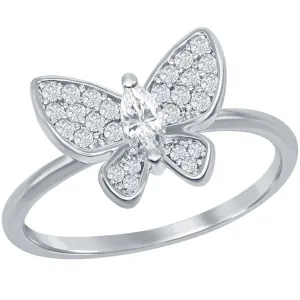 Classic Women's Sterling Silver CZ Butterfly Ring - W-2587
