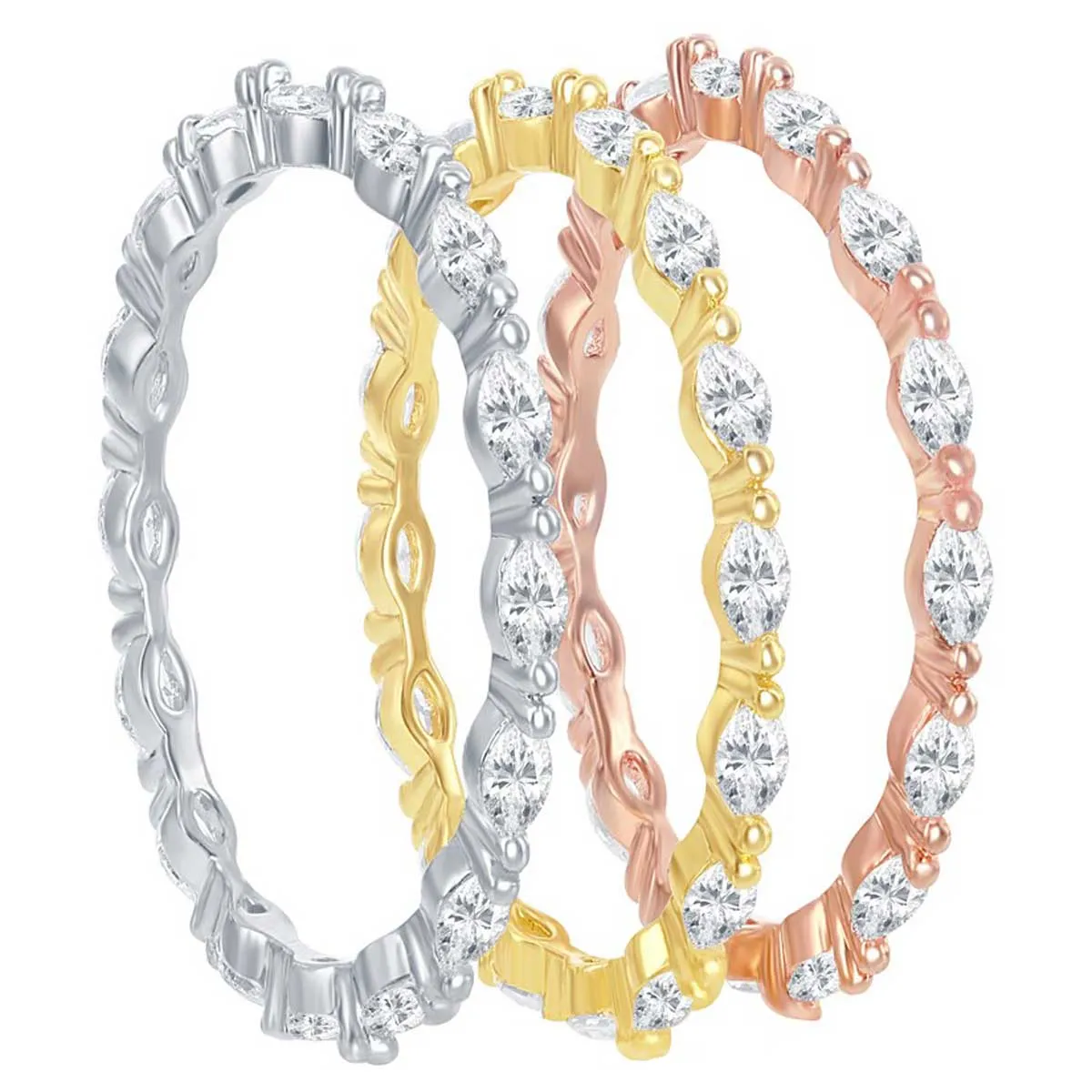 Classic Women's Tri Color Marquise CZ Triple Ring - W-2451