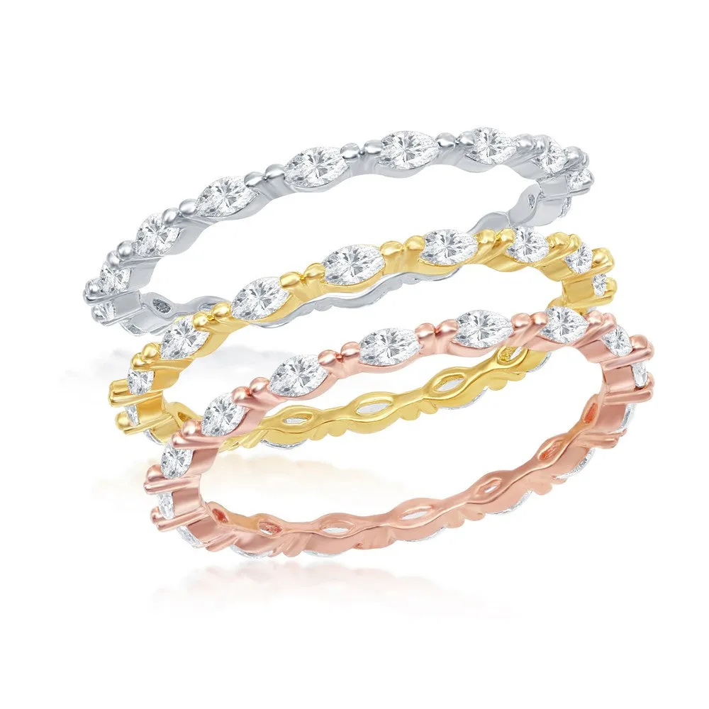 Classic Women's Tri Color Marquise CZ Triple Ring - W-2451