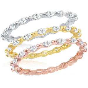 Classic Women's Tri Color Marquise CZ Triple Ring - W-2451
