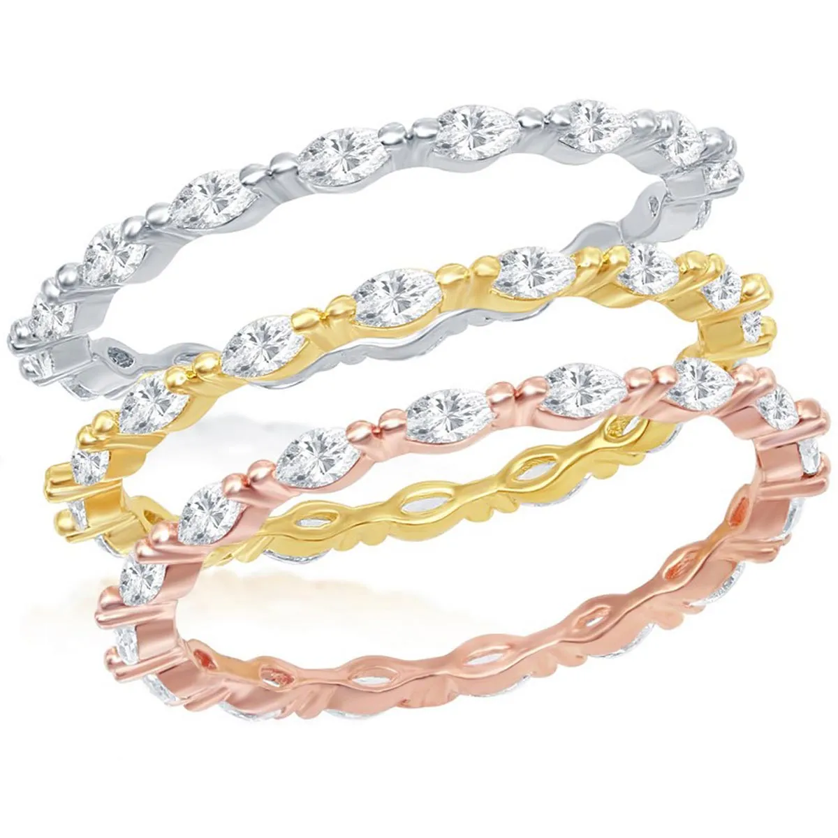 Classic Women's Tri Color Marquise CZ Triple Ring - W-2451
