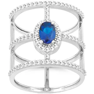Classic Women's Triple Row with Blue Oval CZ Ring - W-9957
