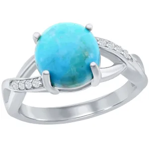 Classic Women's Turquoise and CZ Open Shank Ring - W-2737