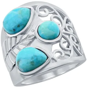 Classic Women's Turquoise Leaf Designed Ring - W-2734
