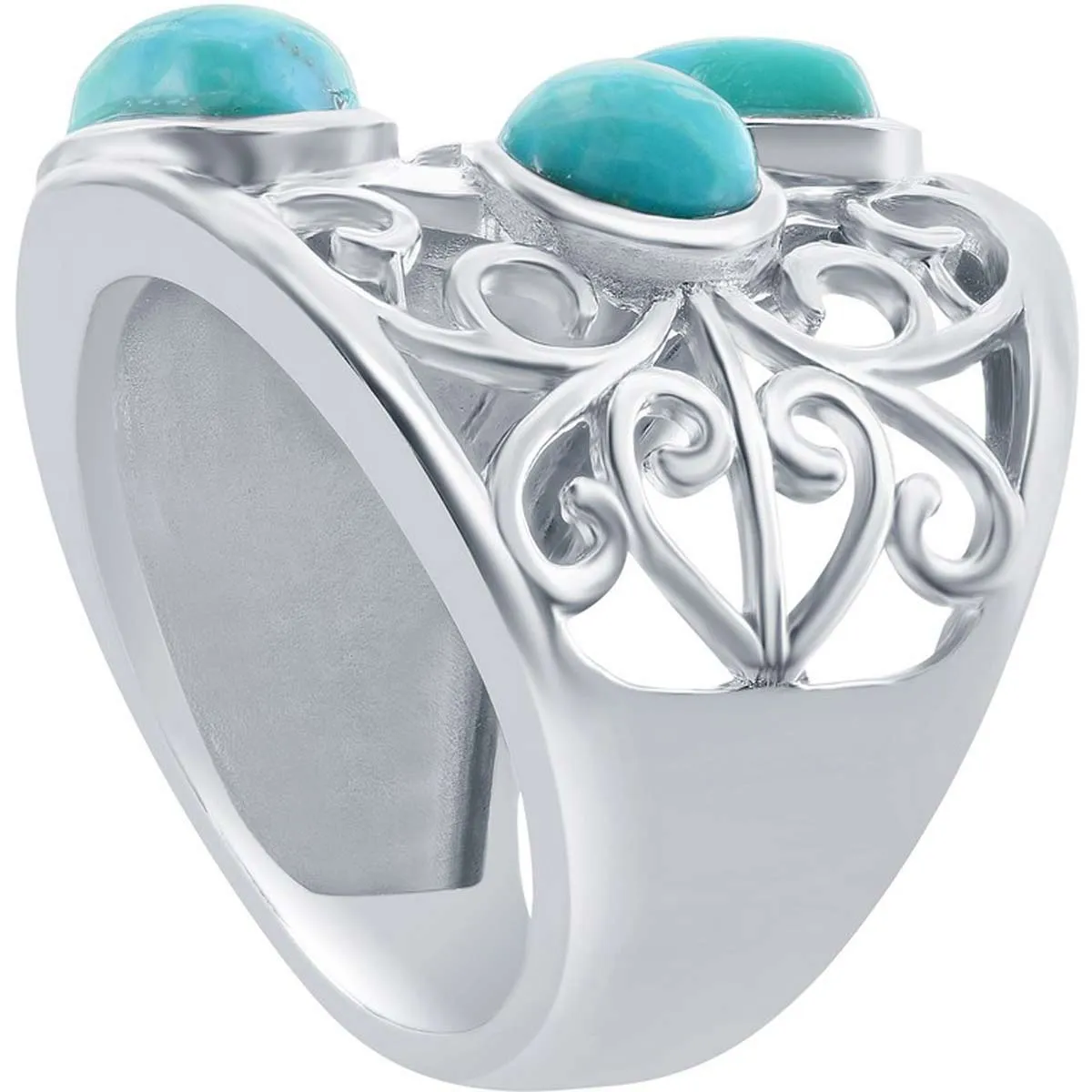 Classic Women's Turquoise Leaf Designed Ring - W-2734