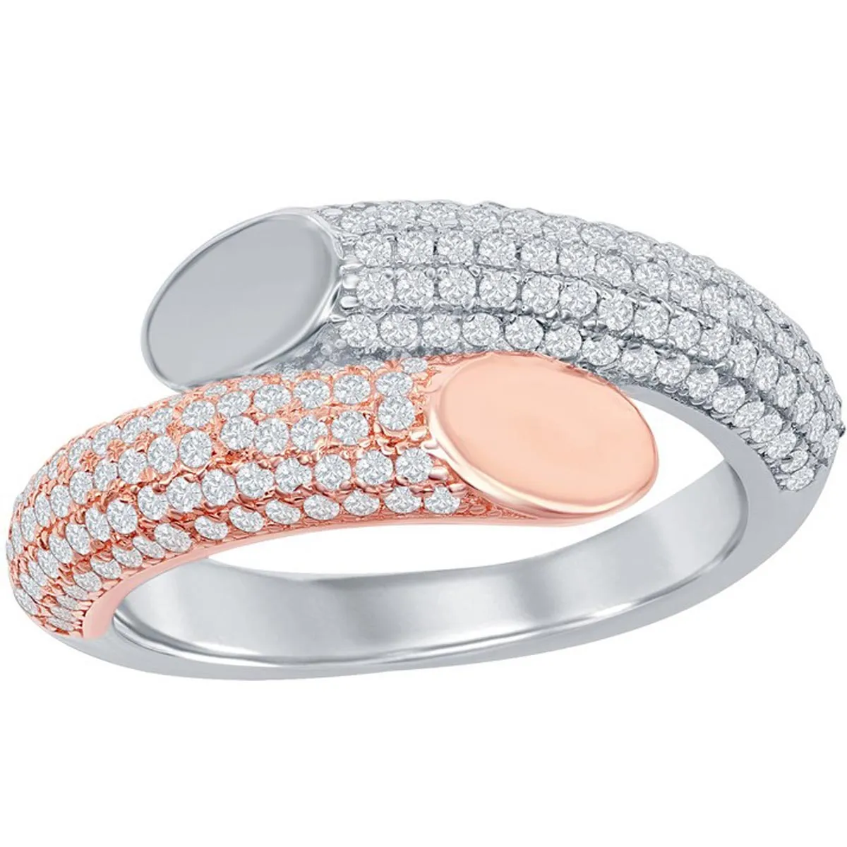 Classic Women's Two-Tone Pave CZ Overlapping Ring - W-2056