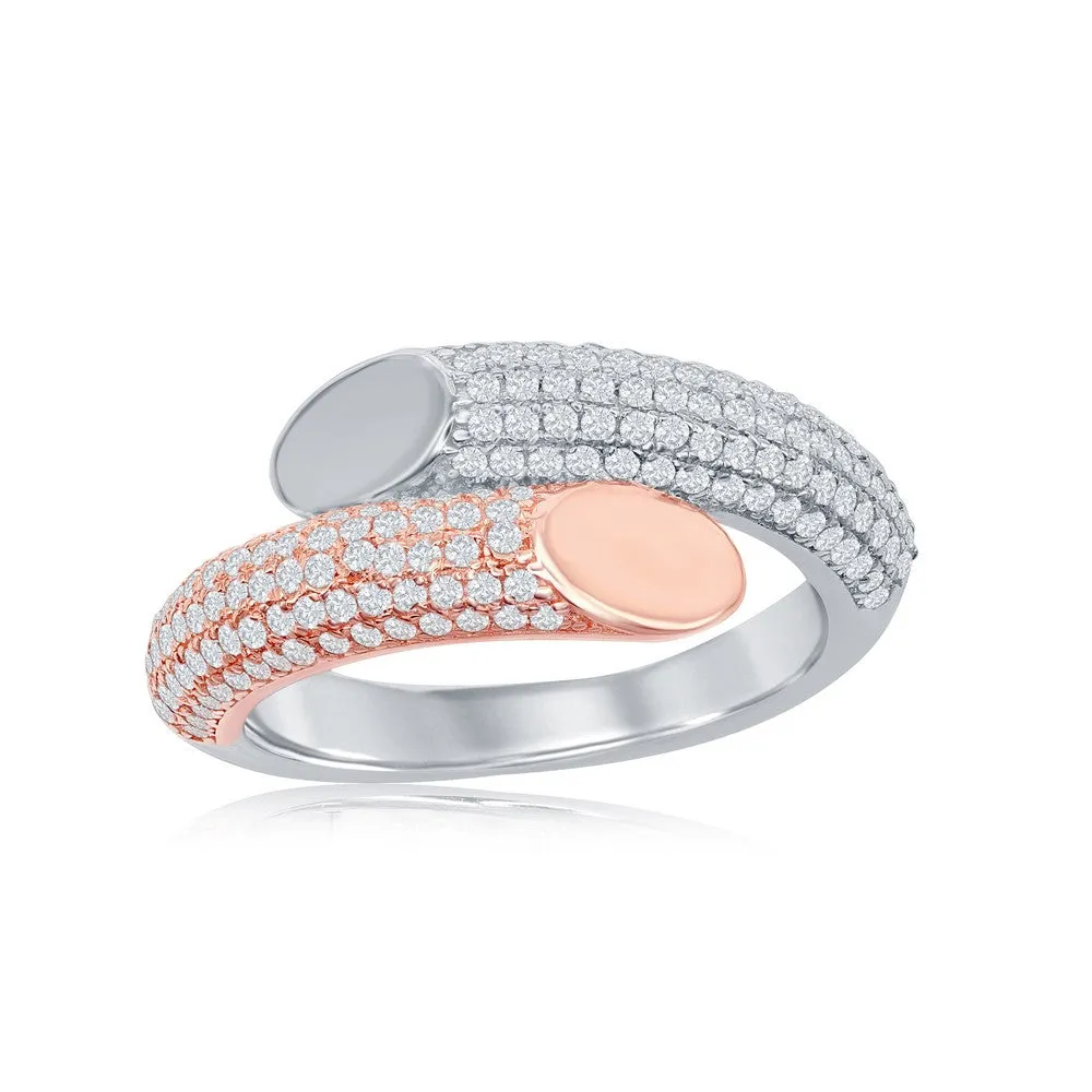 Classic Women's Two-Tone Pave CZ Overlapping Ring - W-2056