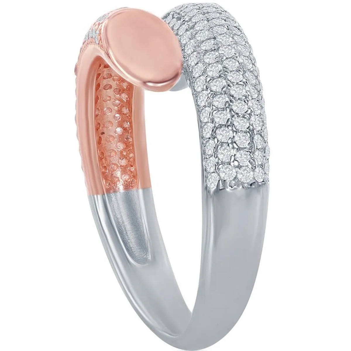 Classic Women's Two-Tone Pave CZ Overlapping Ring - W-2056