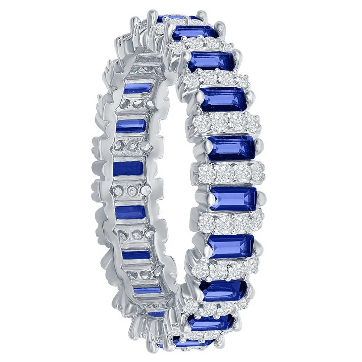 Classic Women's White and Sapphire CZ Band Ring - W-2669
