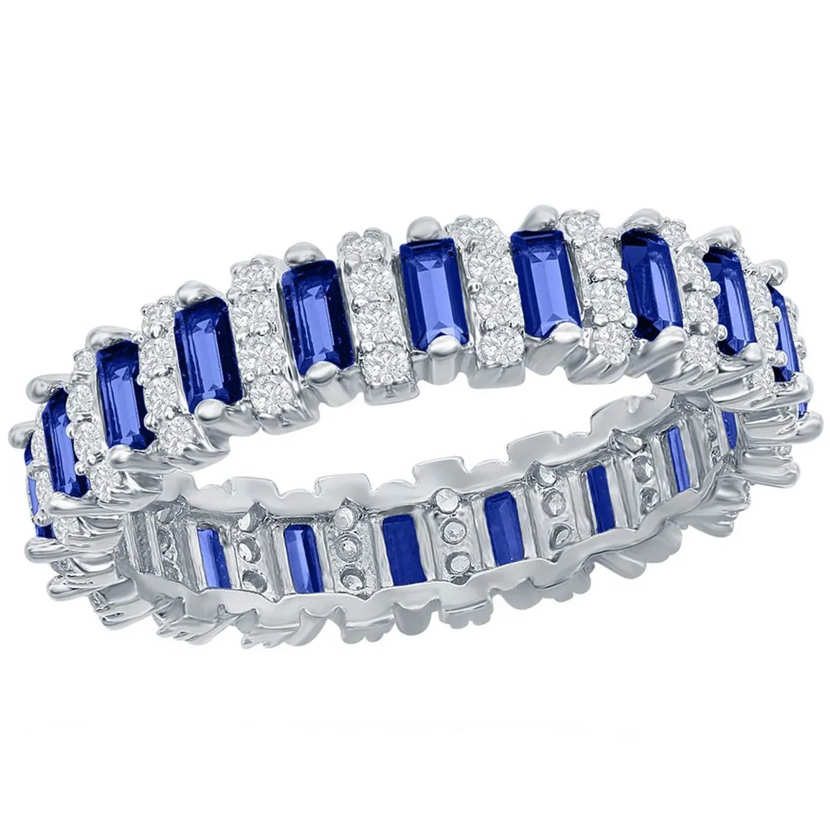Classic Women's White and Sapphire CZ Band Ring - W-2669