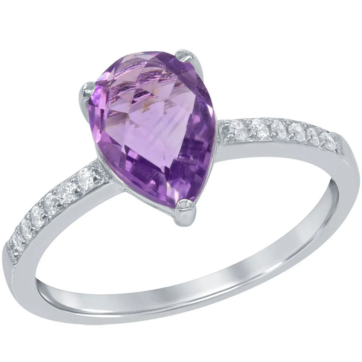 Classic Women's White Topaz and Amethyst Gem Ring - W-1354