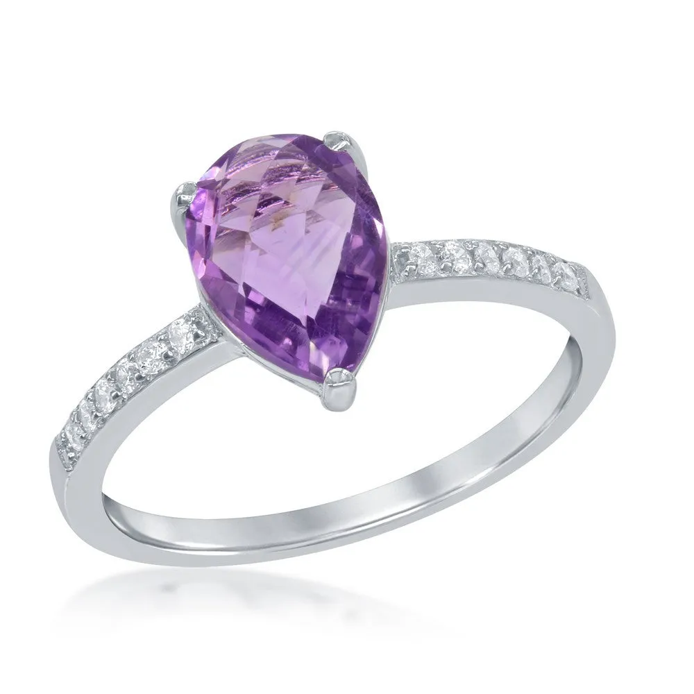 Classic Women's White Topaz and Amethyst Gem Ring - W-1354