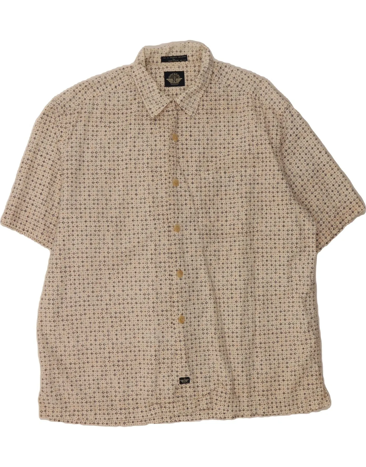 DOCKERS Mens Short Sleeve Shirt Large Beige Check Cotton