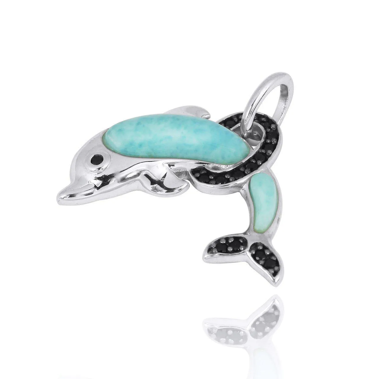 Dolphin Necklace with Larimar and Black Spinel - Miami