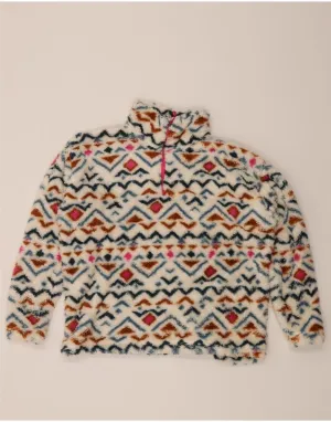 EDDIE BAUER Womens Zip Neck Fleece Jumper UK 18 XL White Fair Isle