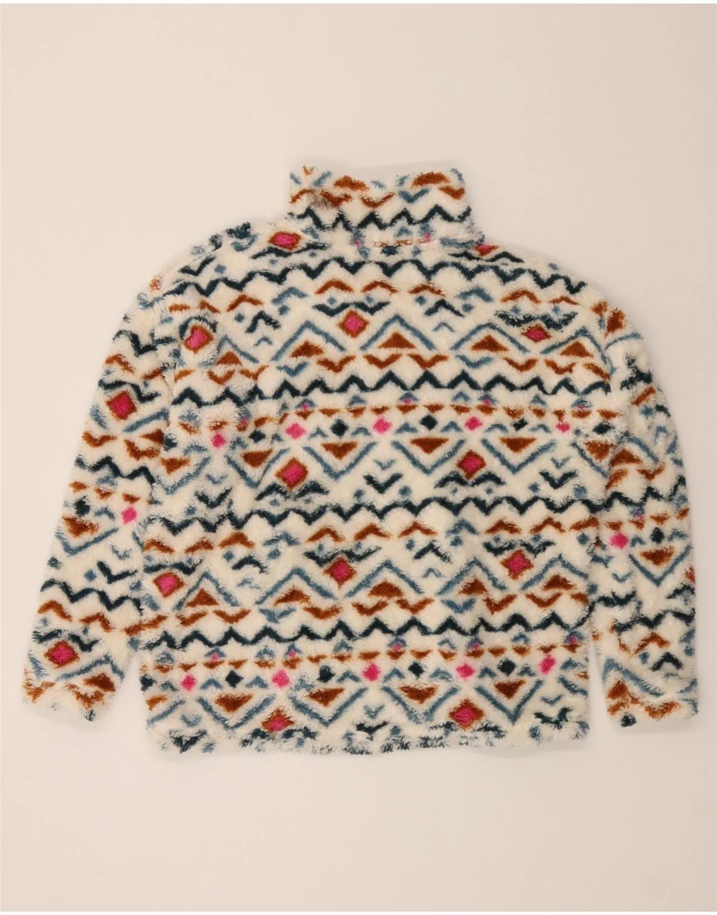 EDDIE BAUER Womens Zip Neck Fleece Jumper UK 18 XL White Fair Isle