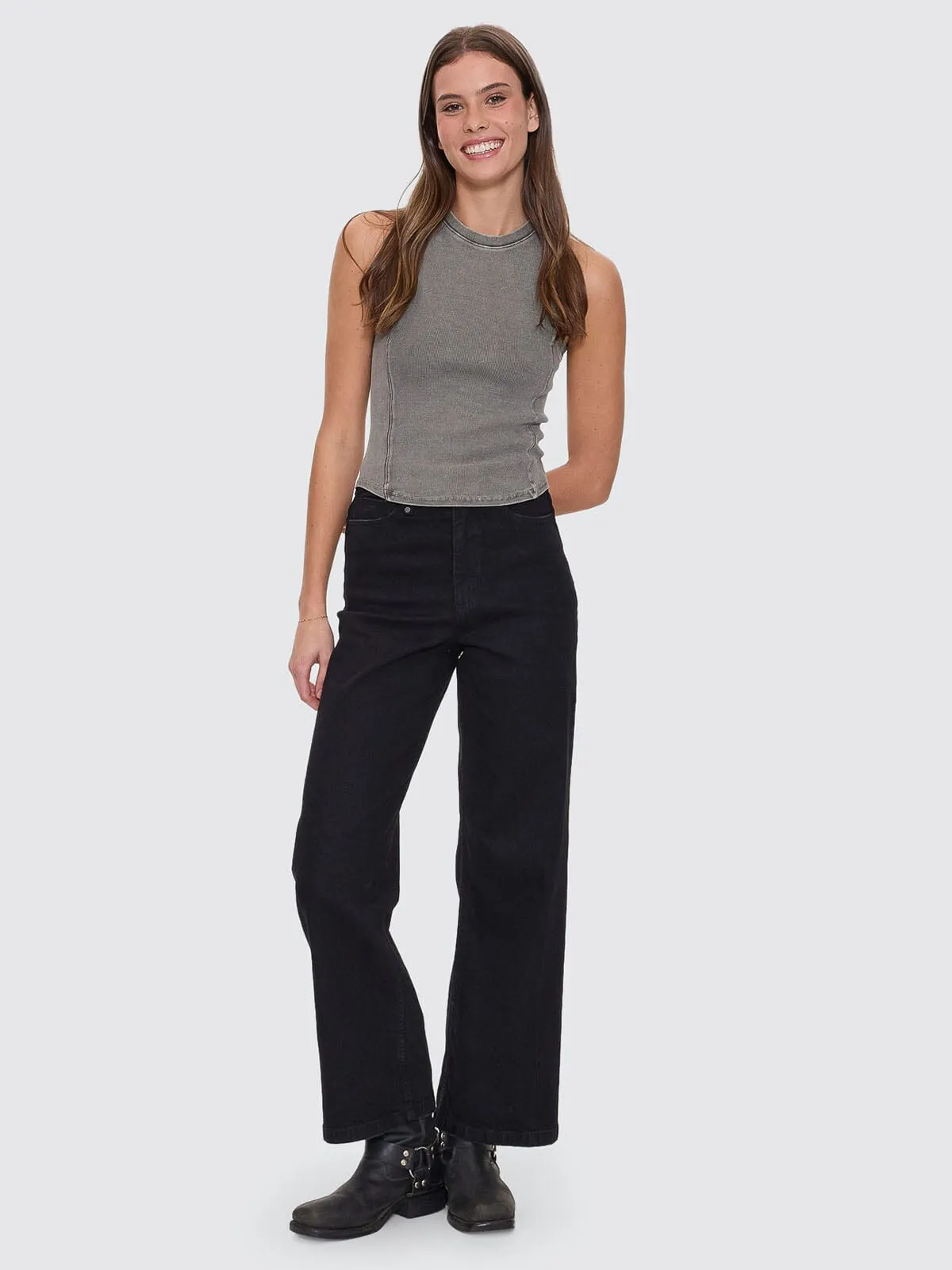 Holly High Rise Stretch Wide Jean - Black Rinse