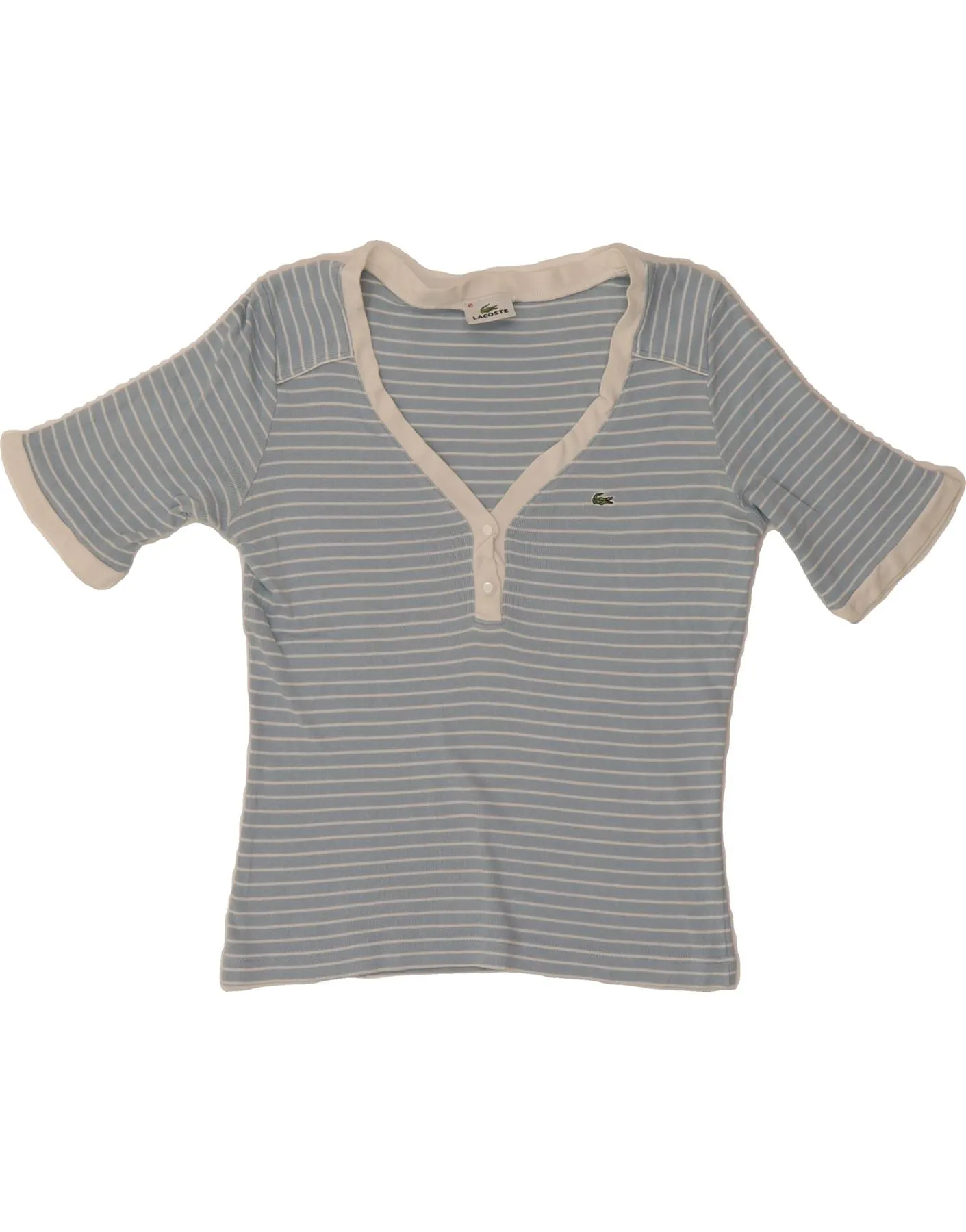 LACOSTE Womens T-Shirt Top Size 40 Medium Blue Striped Cotton
