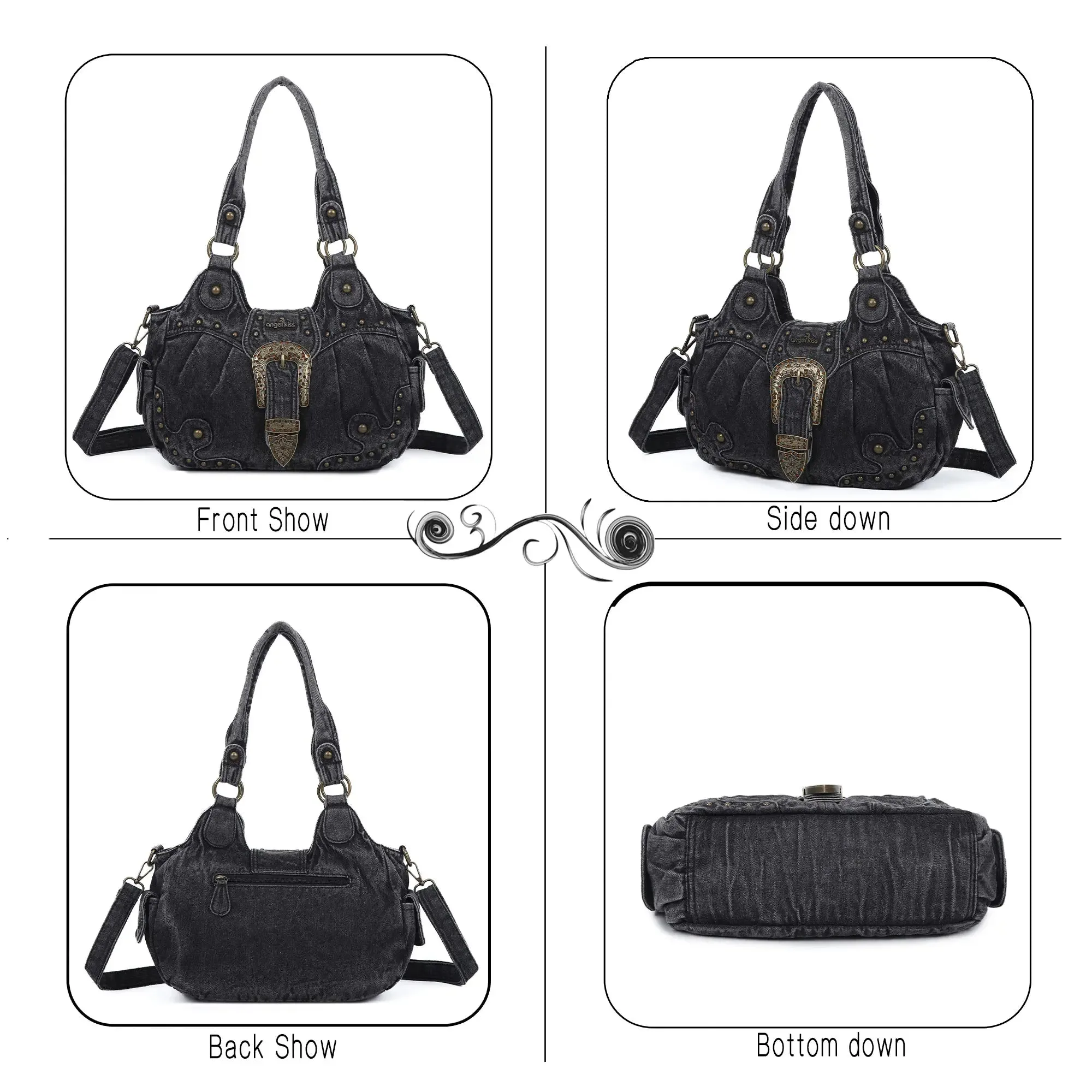 Ladies exquisite solid  denim unique handbag satchel | Angel kiss