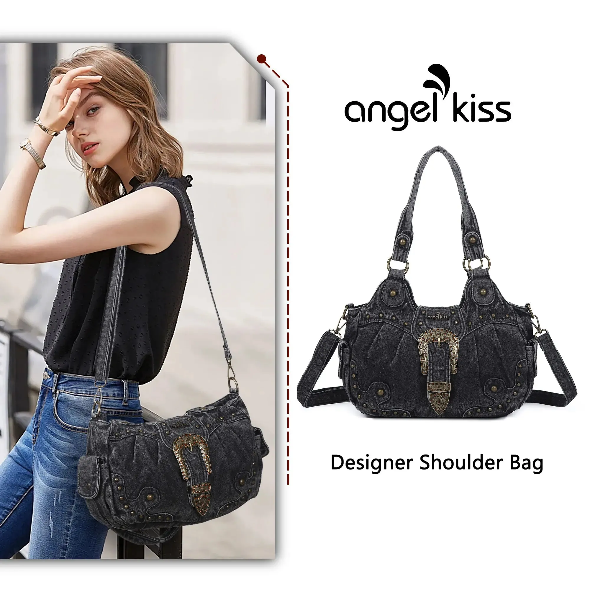 Ladies exquisite solid  denim unique handbag satchel | Angel kiss