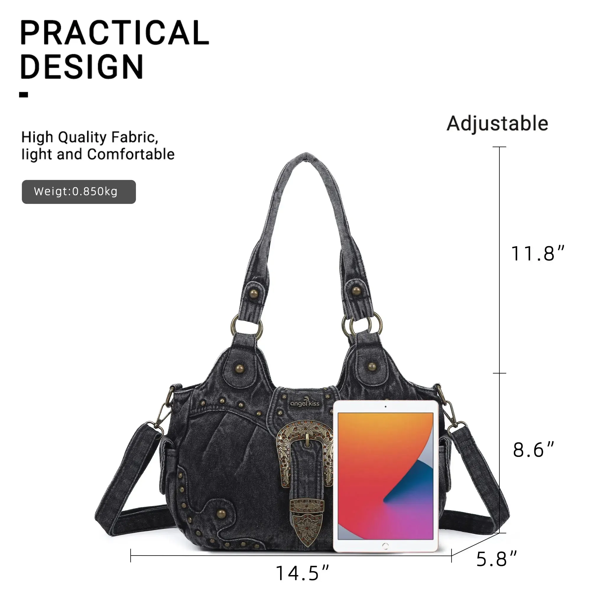 Ladies exquisite solid  denim unique handbag satchel | Angel kiss