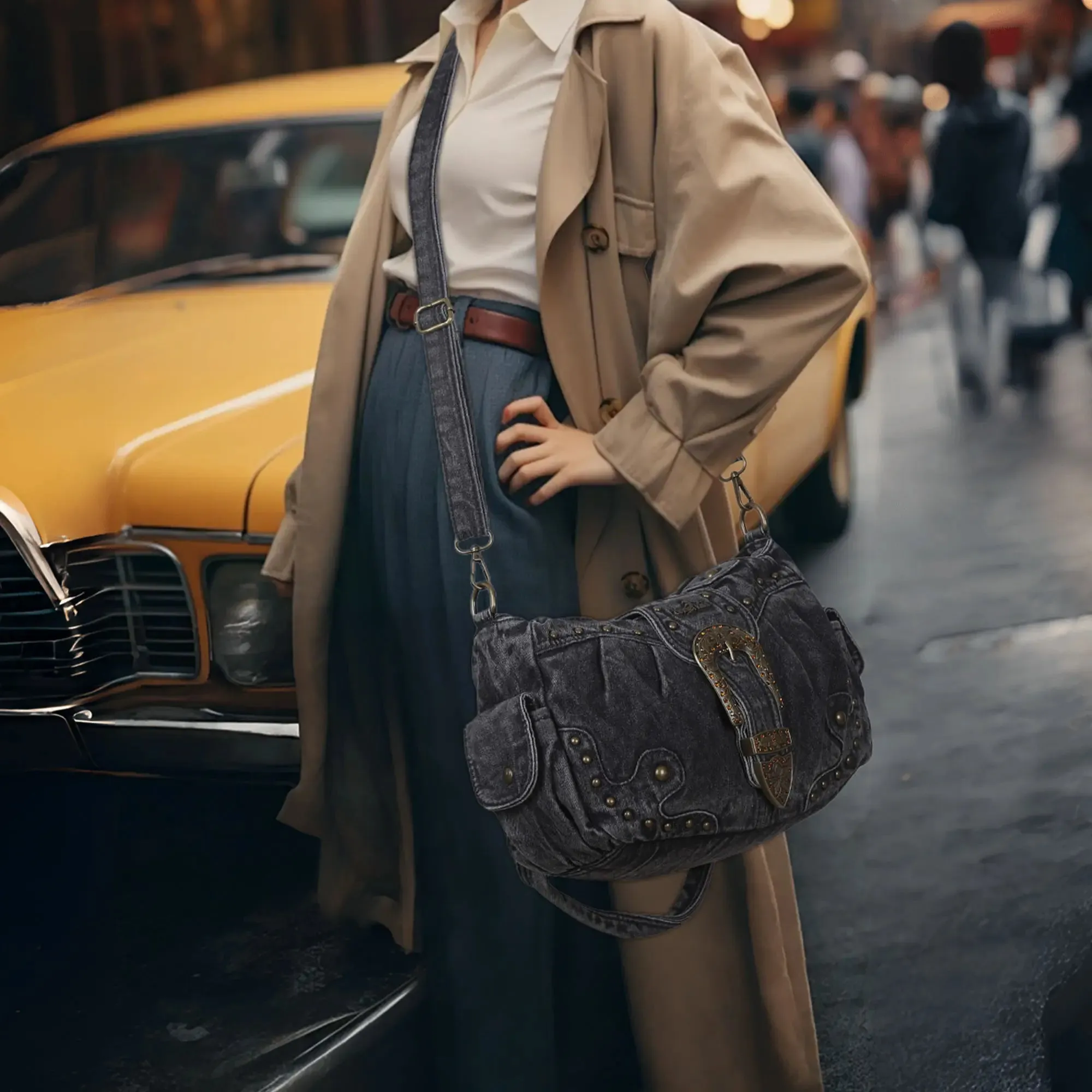 Ladies exquisite solid  denim unique handbag satchel | Angel kiss