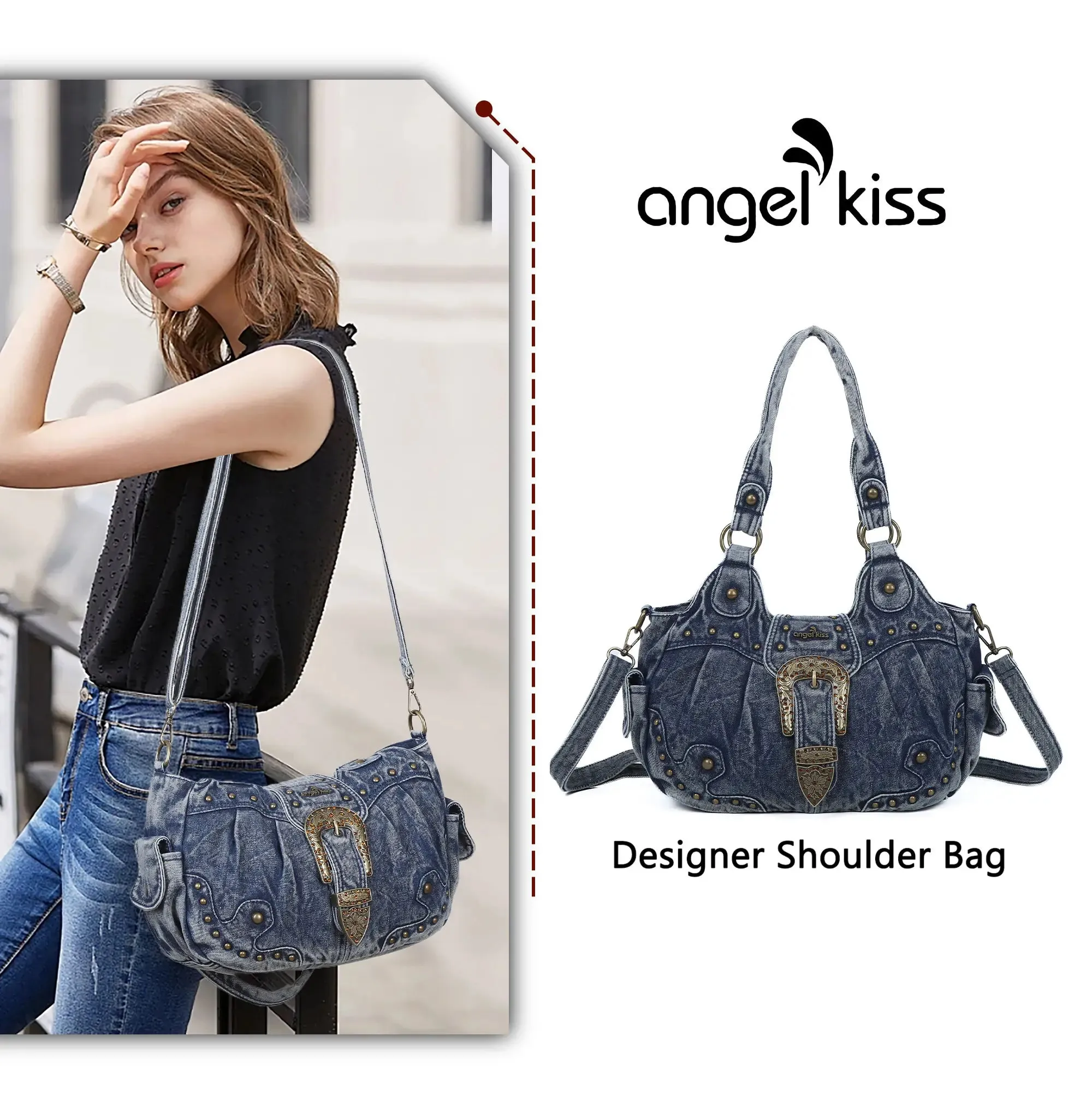 Ladies exquisite solid  denim unique handbag satchel | Angel kiss