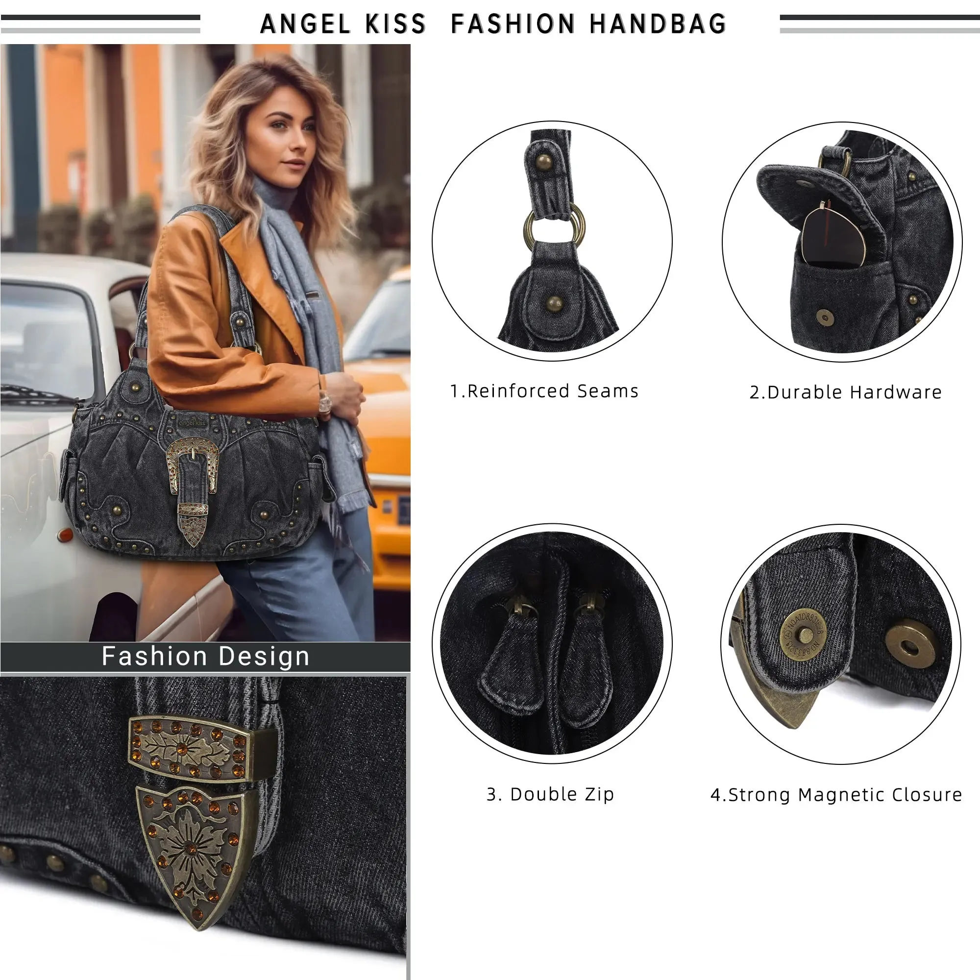 Ladies exquisite solid  denim unique handbag satchel | Angel kiss
