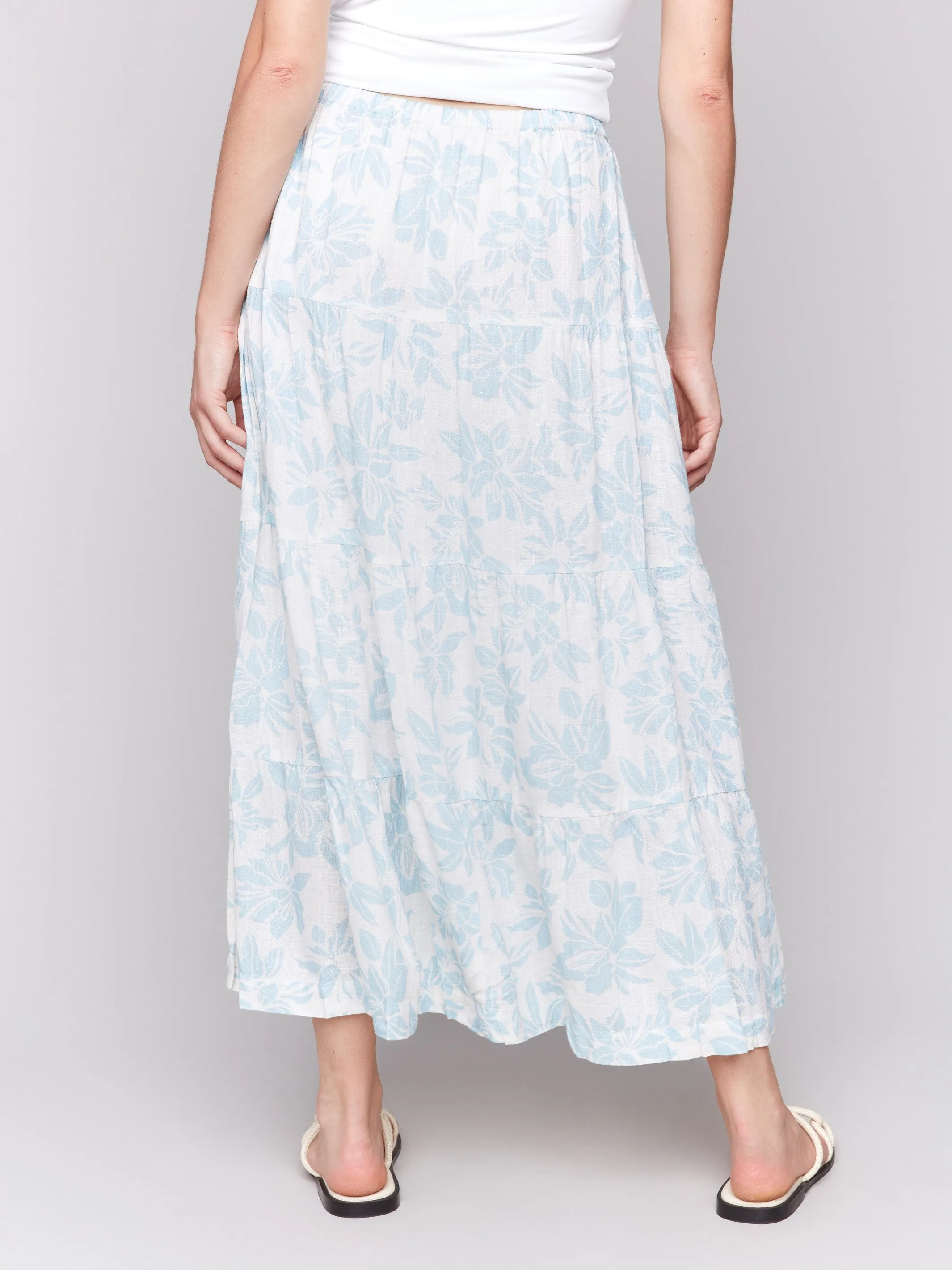 Linen Blend Printed Tiered Skirt - Bloom