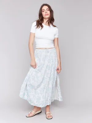 Linen Blend Printed Tiered Skirt - Bloom