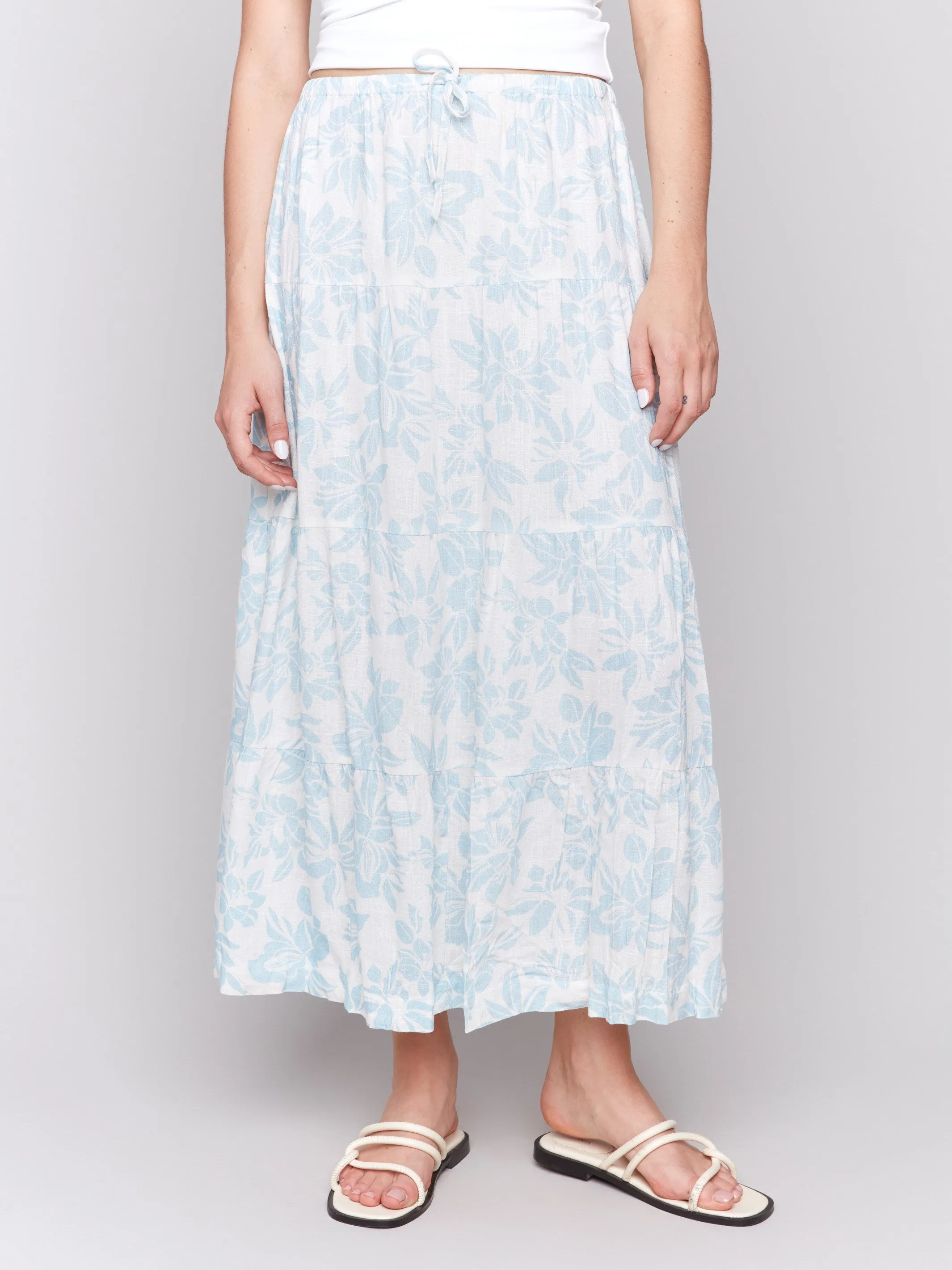Linen Blend Printed Tiered Skirt - Bloom