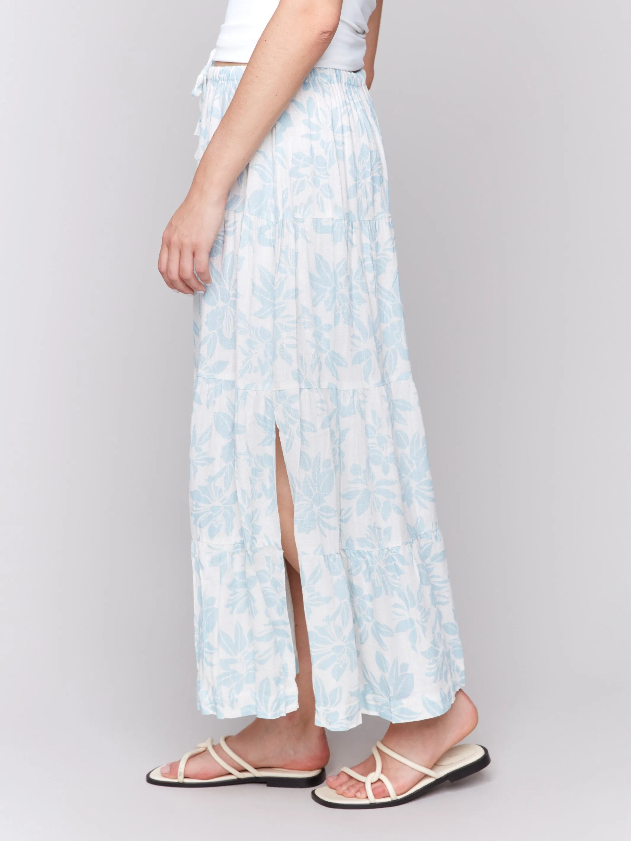 Linen Blend Printed Tiered Skirt - Bloom