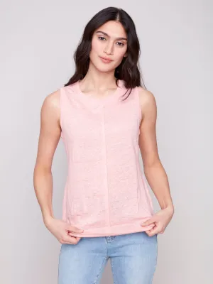 Linen Blend Sleeveless Top - Guava