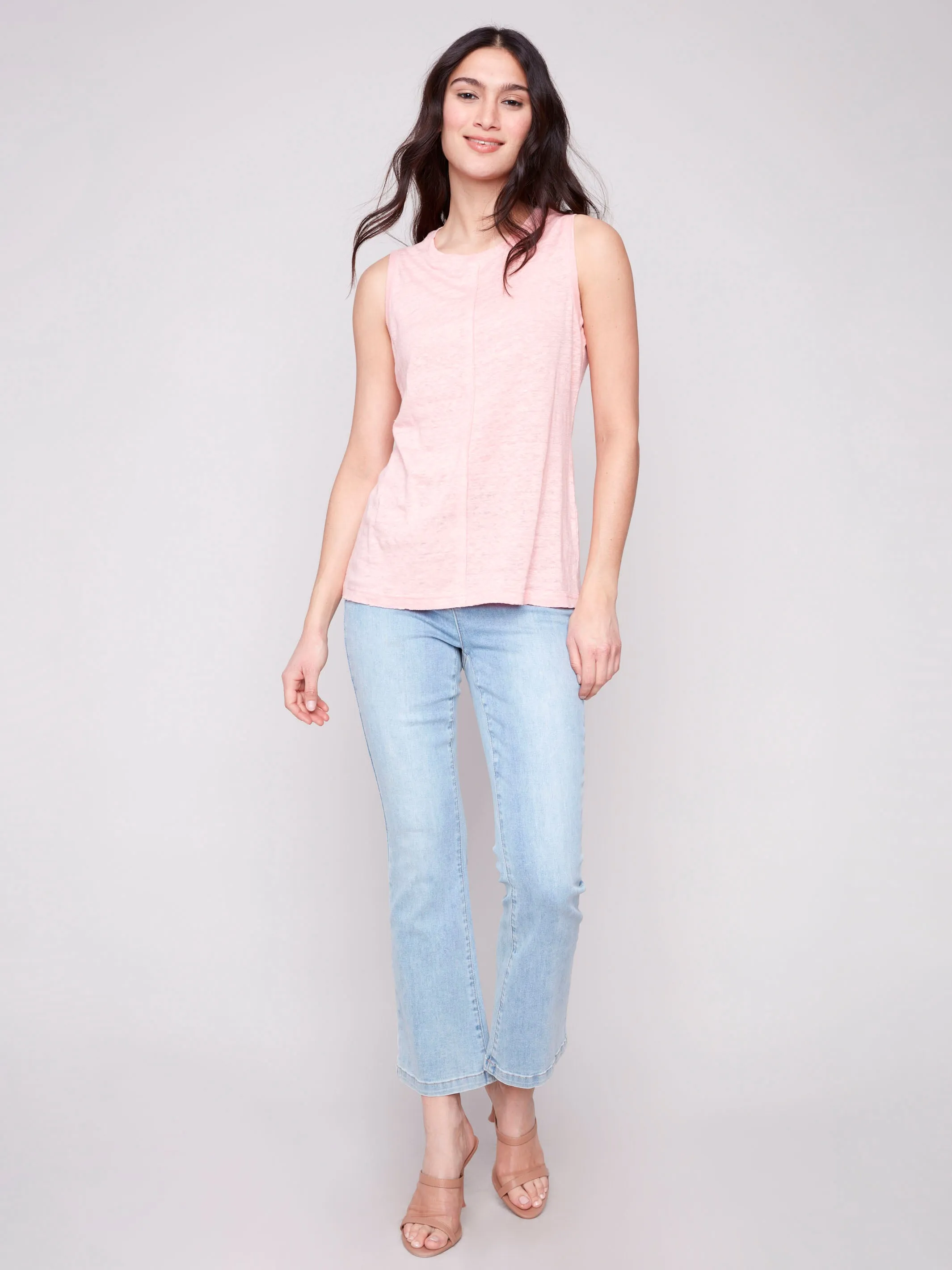 Linen Blend Sleeveless Top - Guava