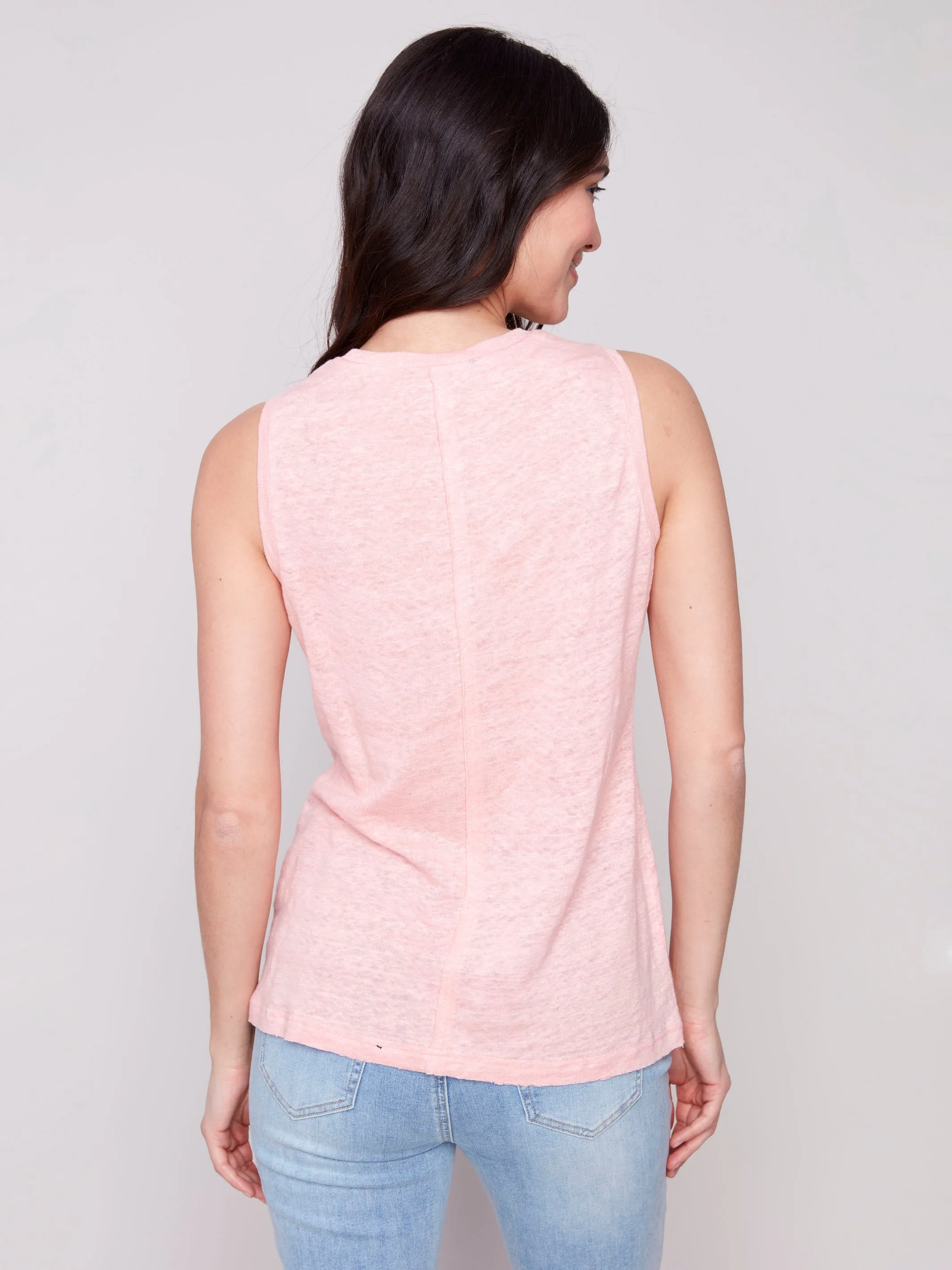 Linen Blend Sleeveless Top - Guava