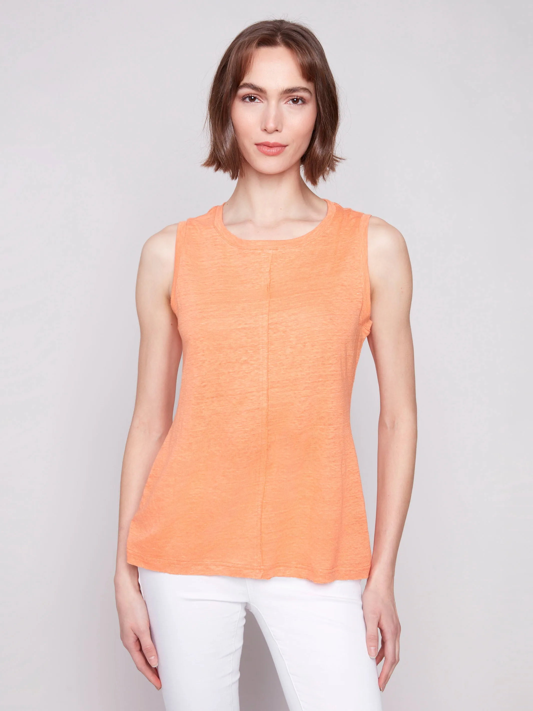 Linen Blend Sleeveless Top - Papaya
