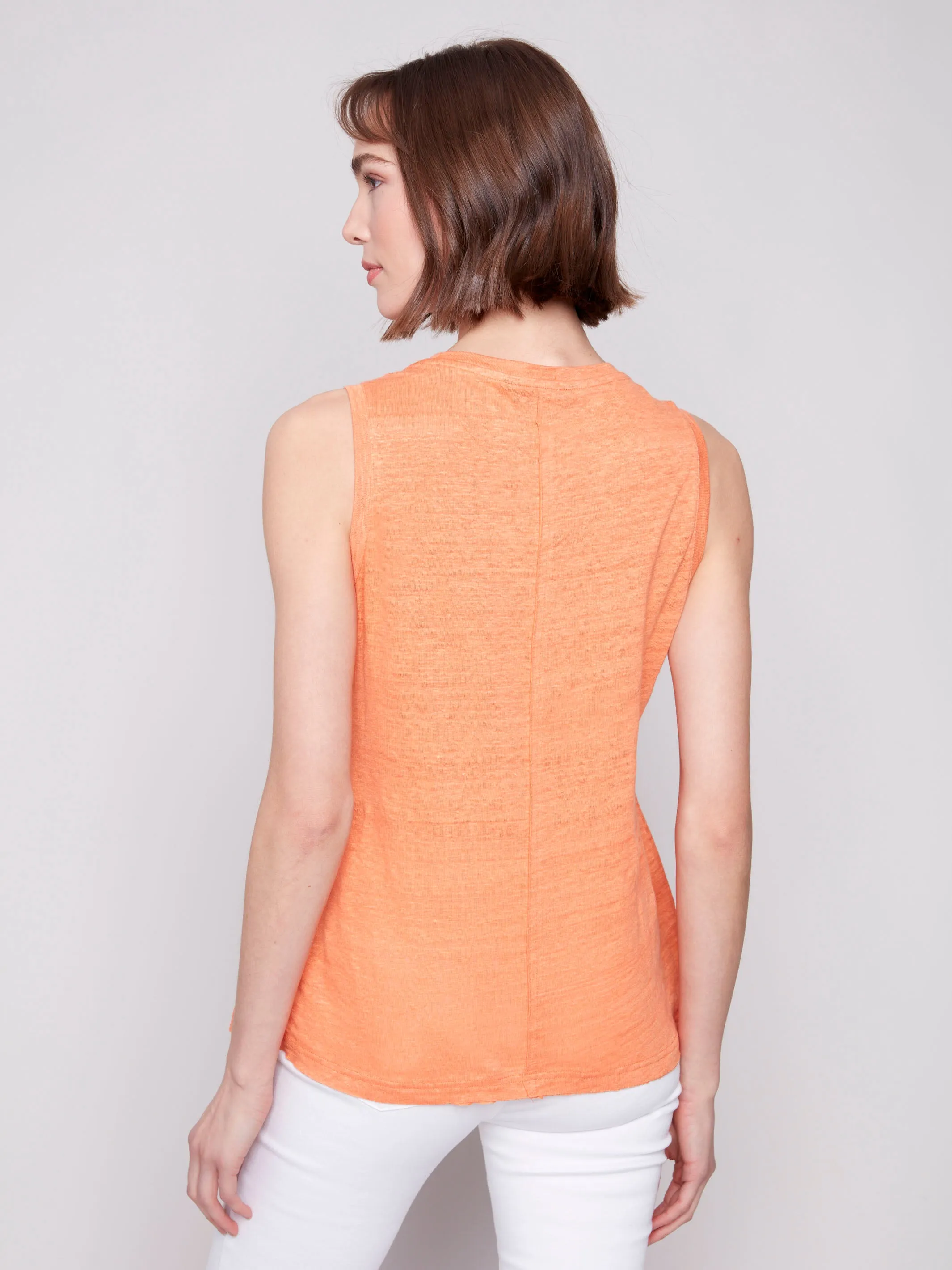 Linen Blend Sleeveless Top - Papaya