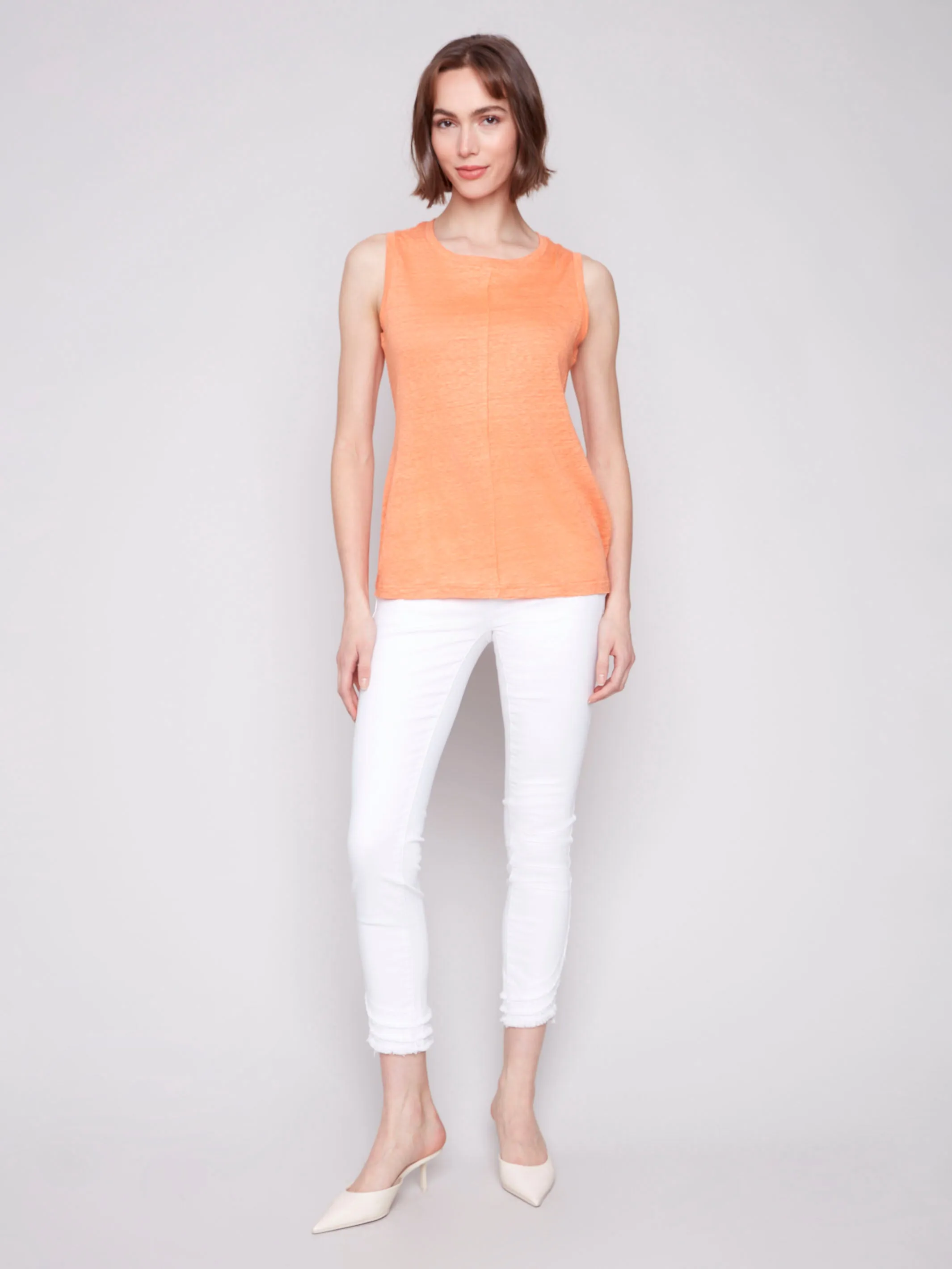 Linen Blend Sleeveless Top - Papaya