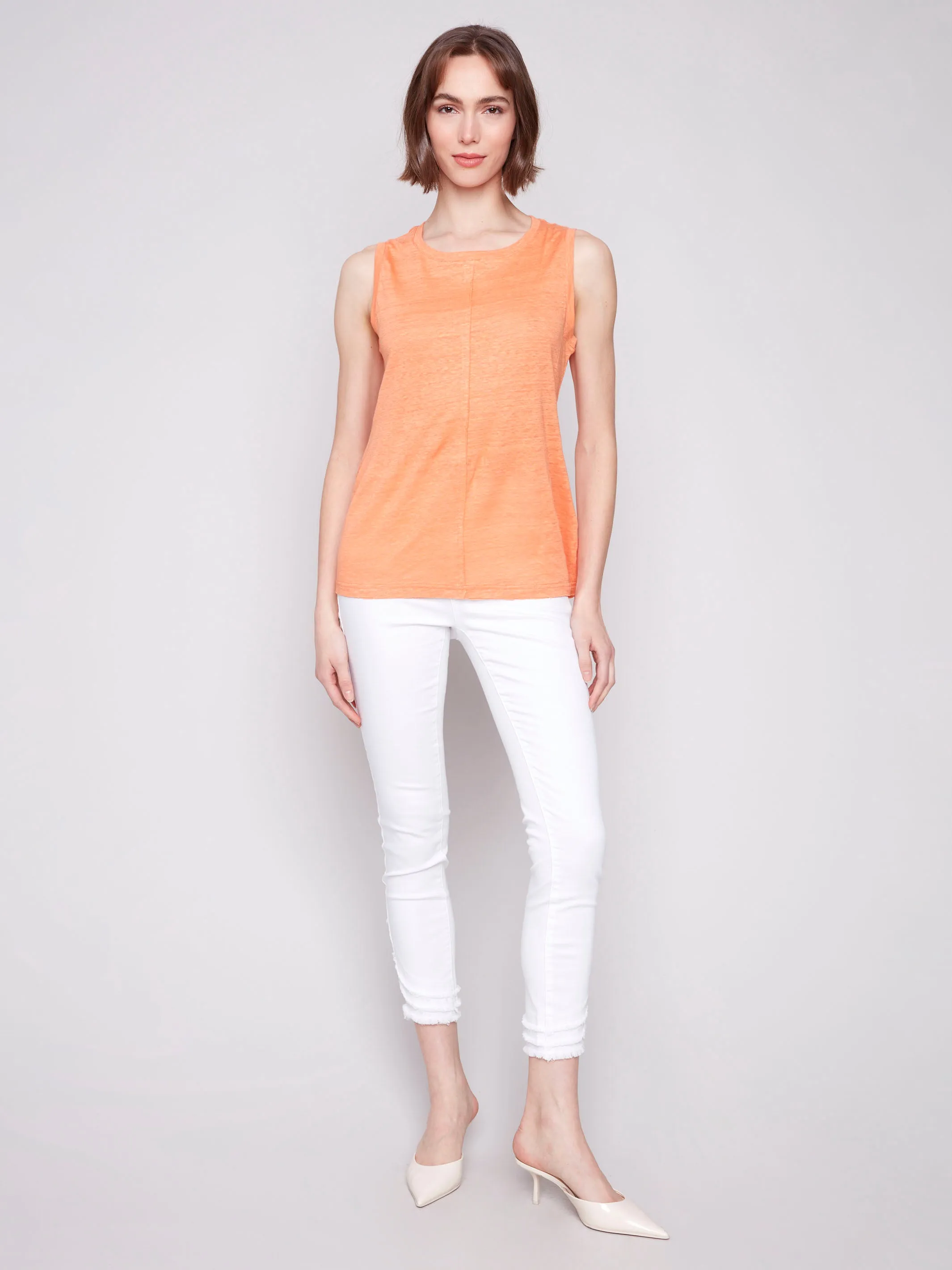 Linen Blend Sleeveless Top - Papaya