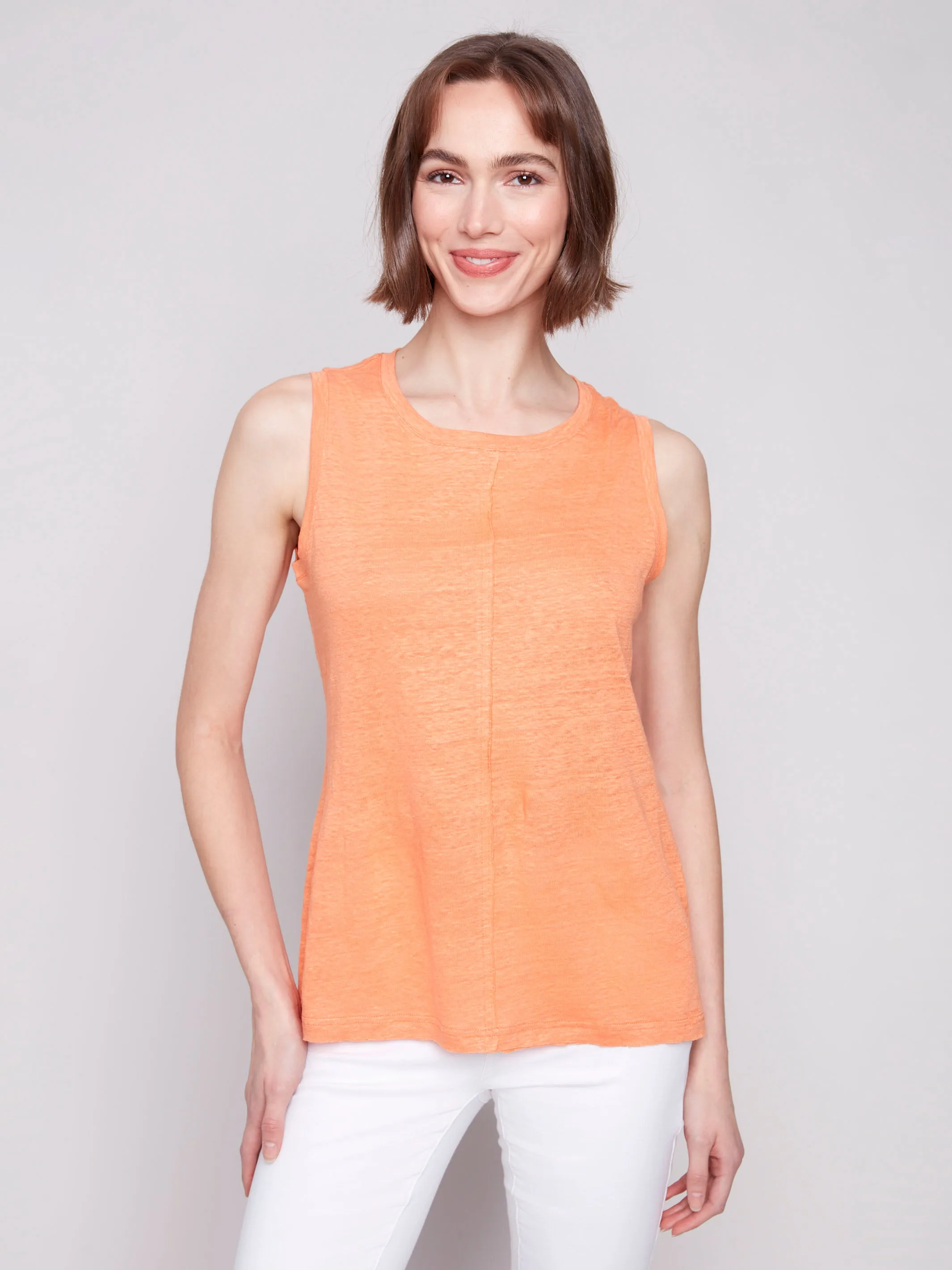 Linen Blend Sleeveless Top - Papaya