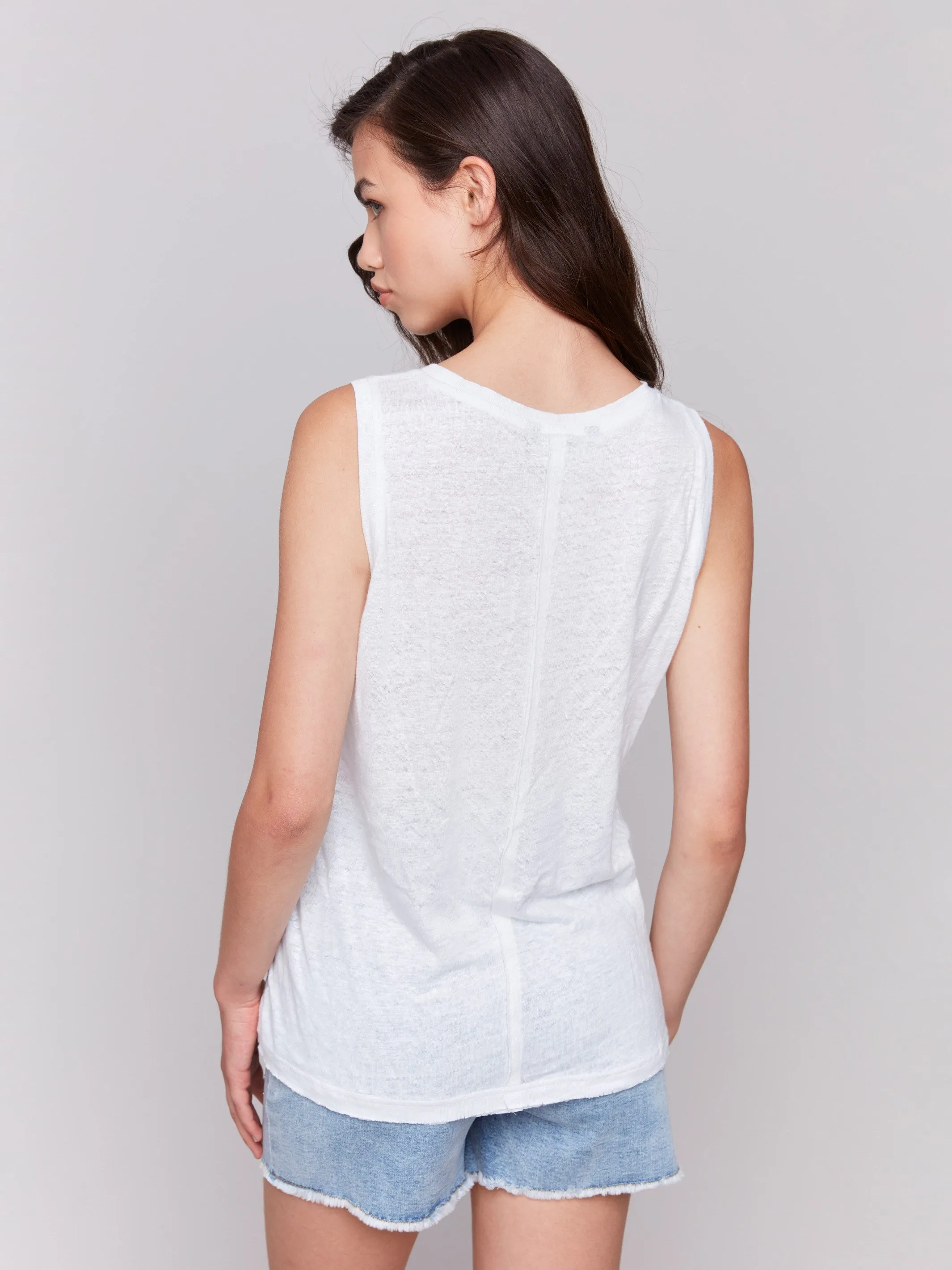 Linen Blend Sleeveless Top - White