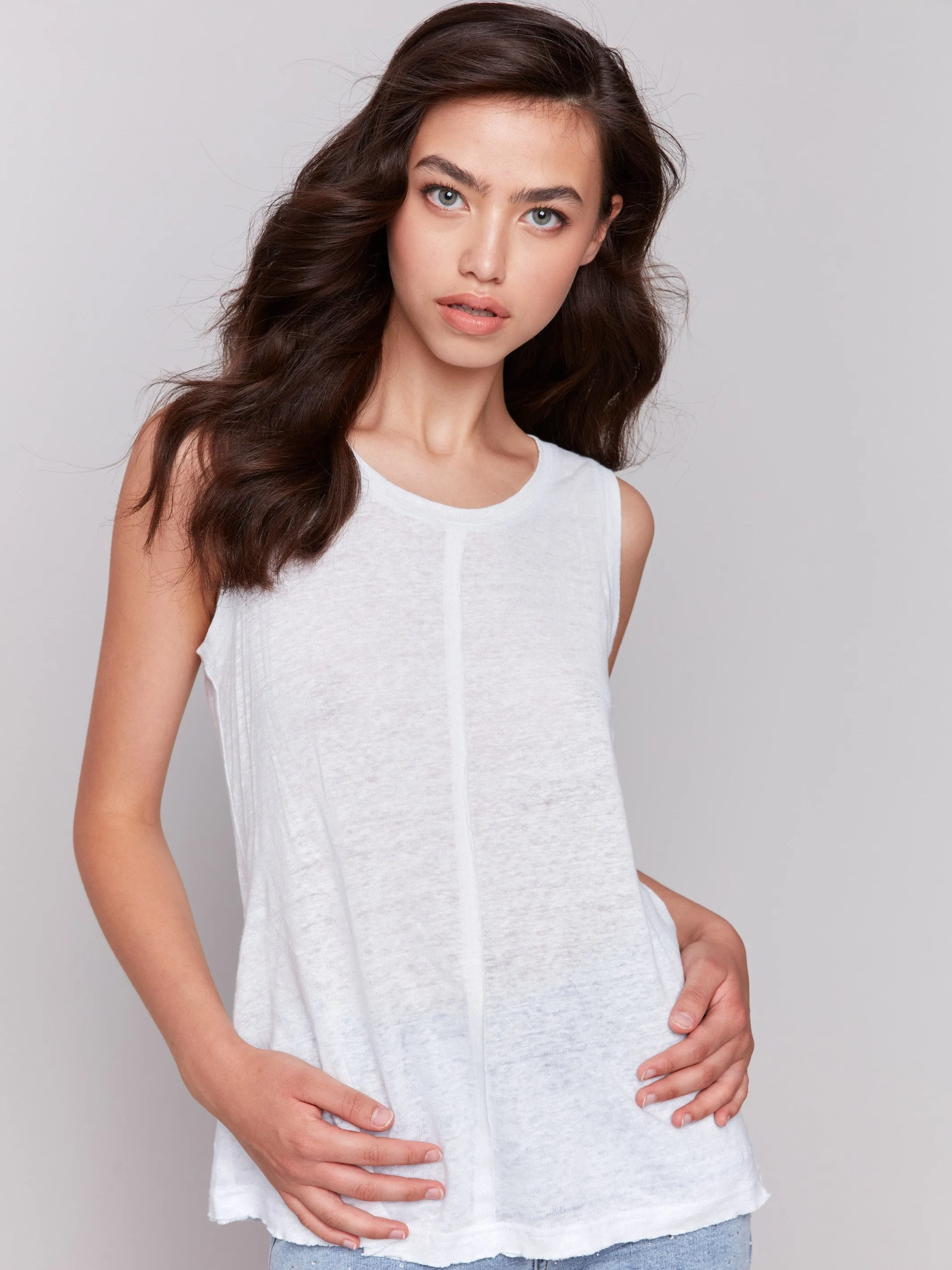 Linen Blend Sleeveless Top - White